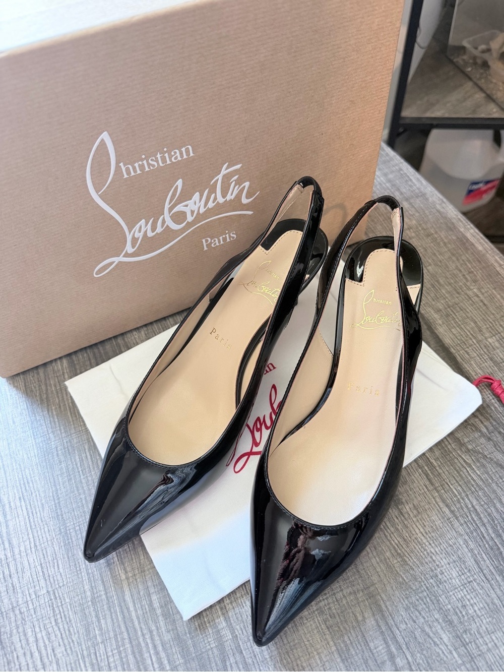 Christian Louboutin Black Patent Leather Pointed Slingback Red bottoms Pumps - Picture 2 of 15